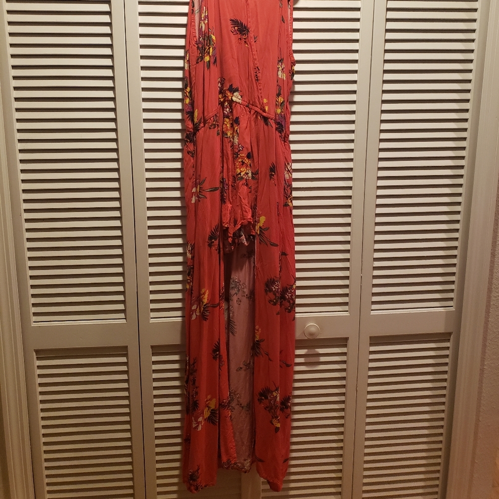 Tropical Peach Floral Romper with overlay - Picture 14 of 14